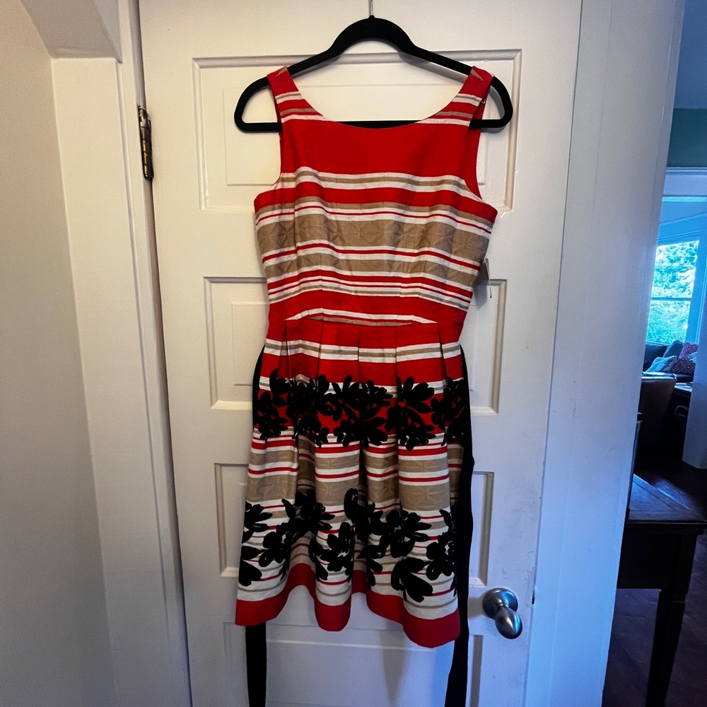 Elegant orange  and Black Striped Dress